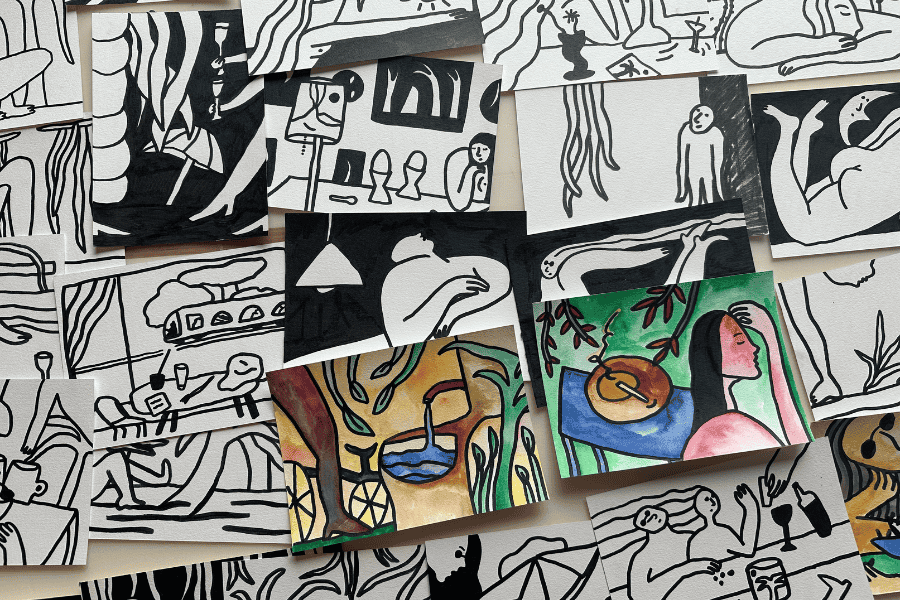 Art on post cards by Alexandra Karpilovski