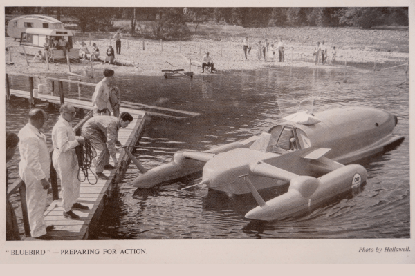 Black and white photo of Bluebird K7 of Ullswater 