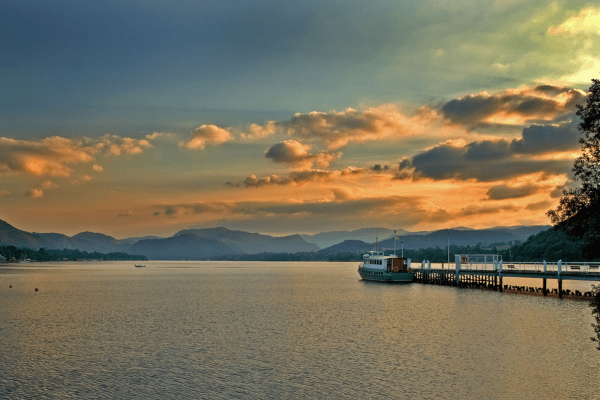 M.V. Lady Wakefield docked at Pooley Bridge with a beautiful sunset